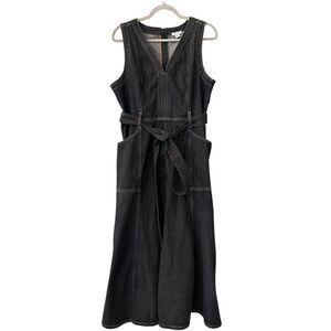 Sundance Women's Poppy Sleeveless Belted V-Neck Denim Midi Dress Black Size 16